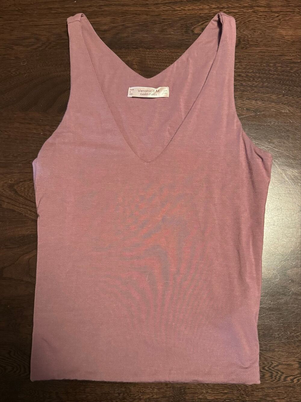 Veronica M. double layer jersey fitted vneck tank XS dusty rose mauve clean girl